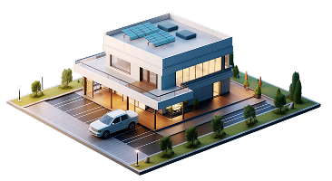 Ilustración 3D de edificio comercial; climatización para negocios y oficinas en San Luis Potosí.