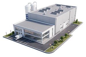 Ilustración 3D de instalación industrial en cubierta; climatización industrial en San Luis Potosí.